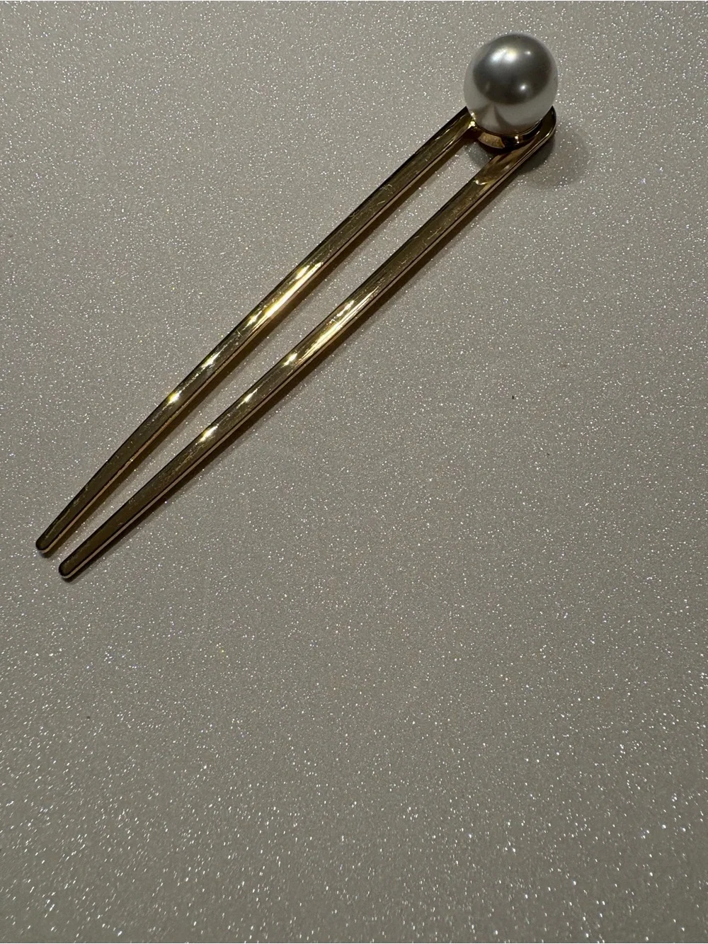 Gold-Tone or Silver Tone Hair Fork with Single Pearl Accent